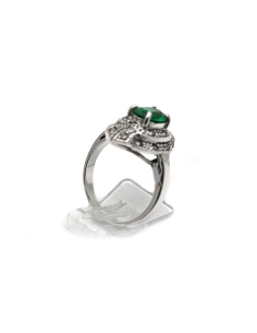 Bague contemporaine en argent 925 sertie d'un strass et de marcassites