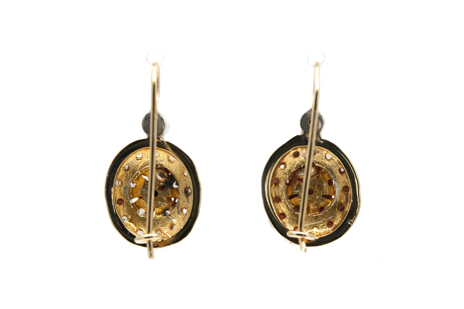 Boucles d'oreilles Art Déco en or jaune 14 carats et argent serties de diamants taille "rose" et de saphirs