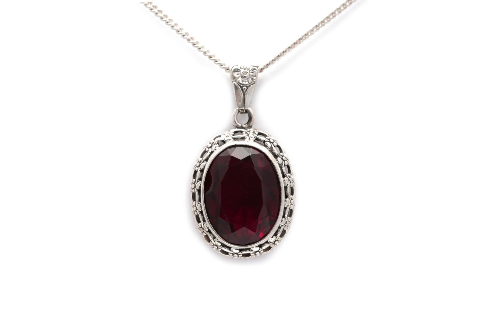 Pendentif Art Déco en argent 830 serti d'un rubis de synthèse - - 1