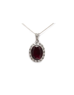 Pendentif Art Déco en argent 830 serti d'un rubis de synthèse - - 1