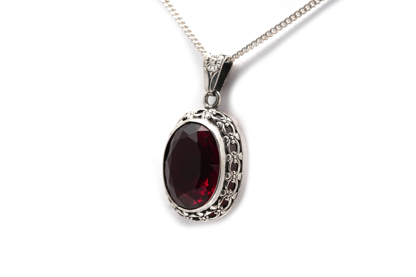 Pendentif Art Déco en argent 830 serti d'un rubis de synthèse - - 2