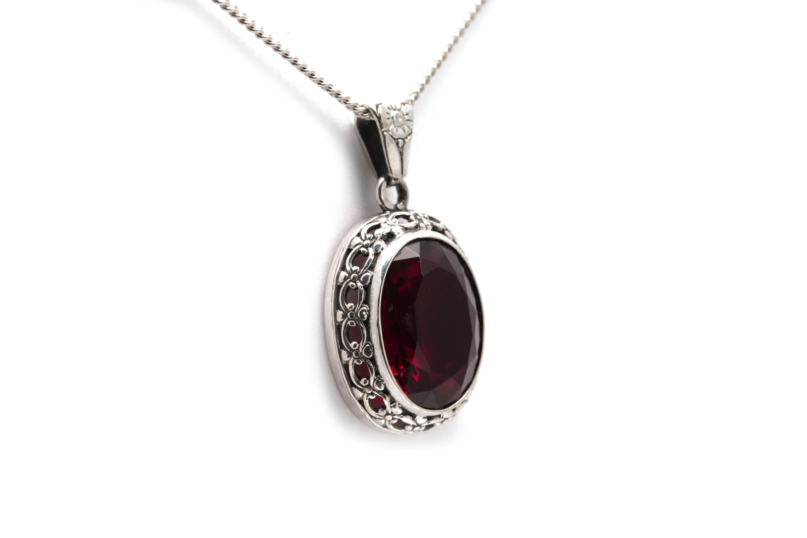 Pendentif Art Déco en argent 830 serti d'un rubis de synthèse - - 5