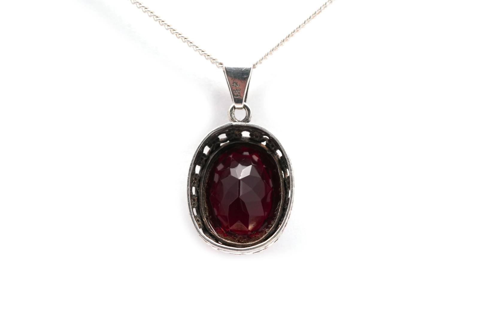 Pendentif Art Déco en argent 830 serti d'un rubis de synthèse - - 6