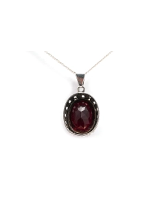 Pendentif Art Déco en argent 830 serti d'un rubis de synthèse - - 6