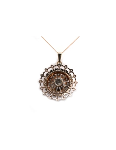 Pendentif Art Nouveau en or jaune 18 carats et argent serti de diamants taille "Old cut" et "rose"