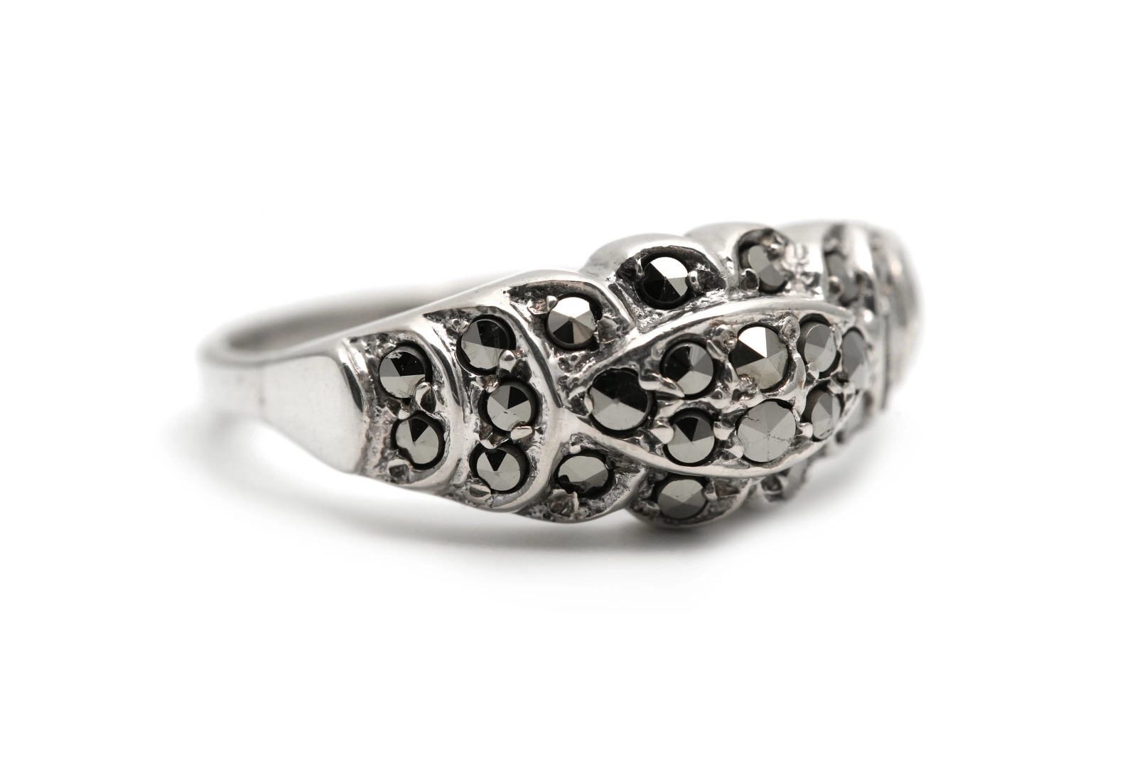 Bague Art Déco en argent 835 sertie de marcassites