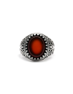 Bague contemporaine en argent 925 sertie d'une cornaline