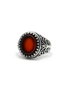 Bague contemporaine en argent 925 sertie d'une cornaline