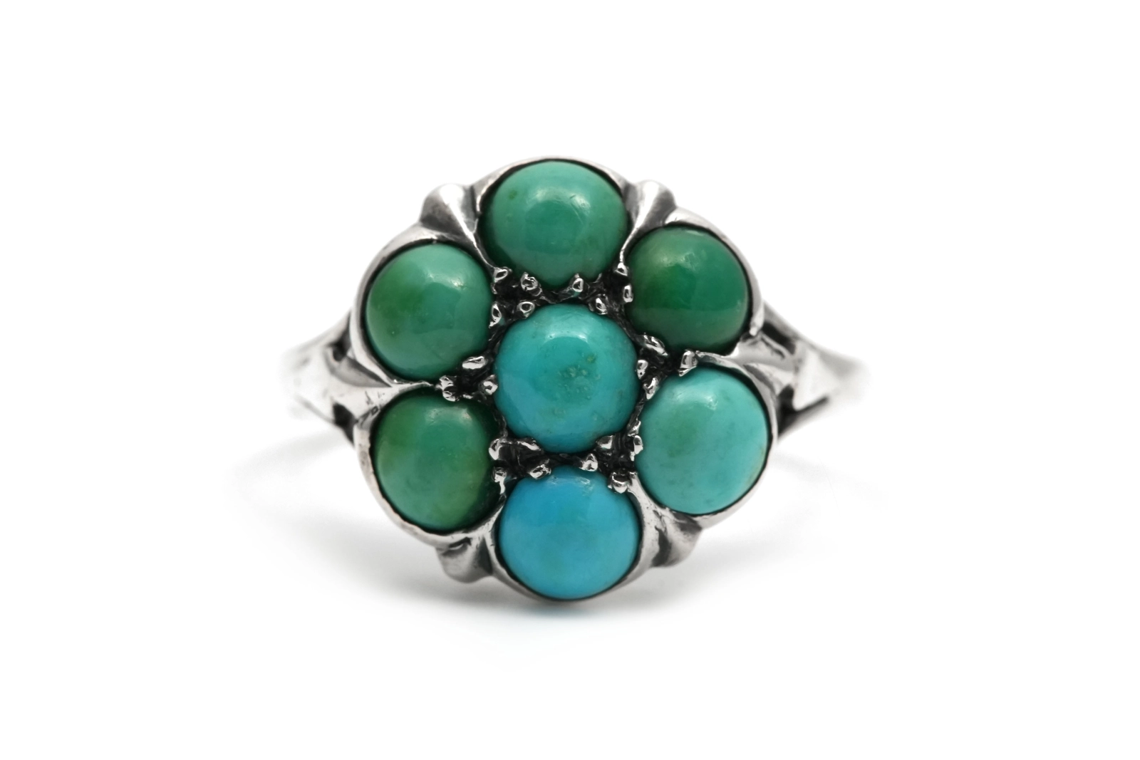 Bague contemporaine en argent sertie de turquoises