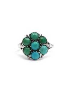 Bague contemporaine en argent sertie de turquoises