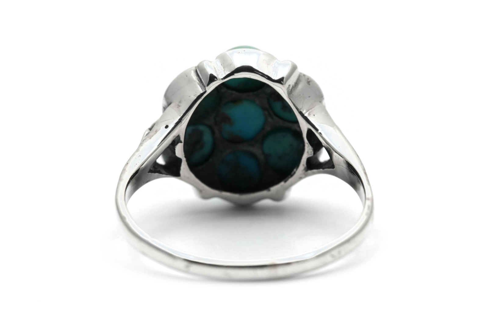 Bague contemporaine en argent sertie de turquoises