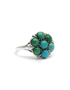 Bague contemporaine en argent sertie de turquoises