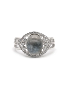 Bague contemporaine en argent 925 sertie d'une pierre de lune et de zirconiums