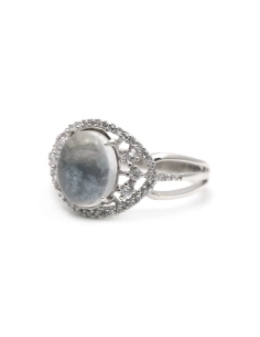Bague contemporaine en argent 925 sertie d'une pierre de lune et de zirconiums