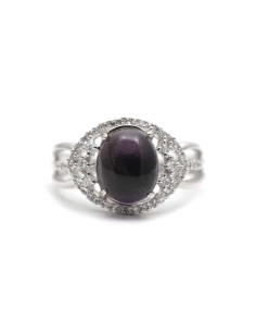 Bague contemporaine en argent 925 sertie d'une améthyste et de zirconiums