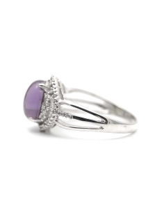 Bague contemporaine en argent 925 sertie d'une améthyste et de zirconiums