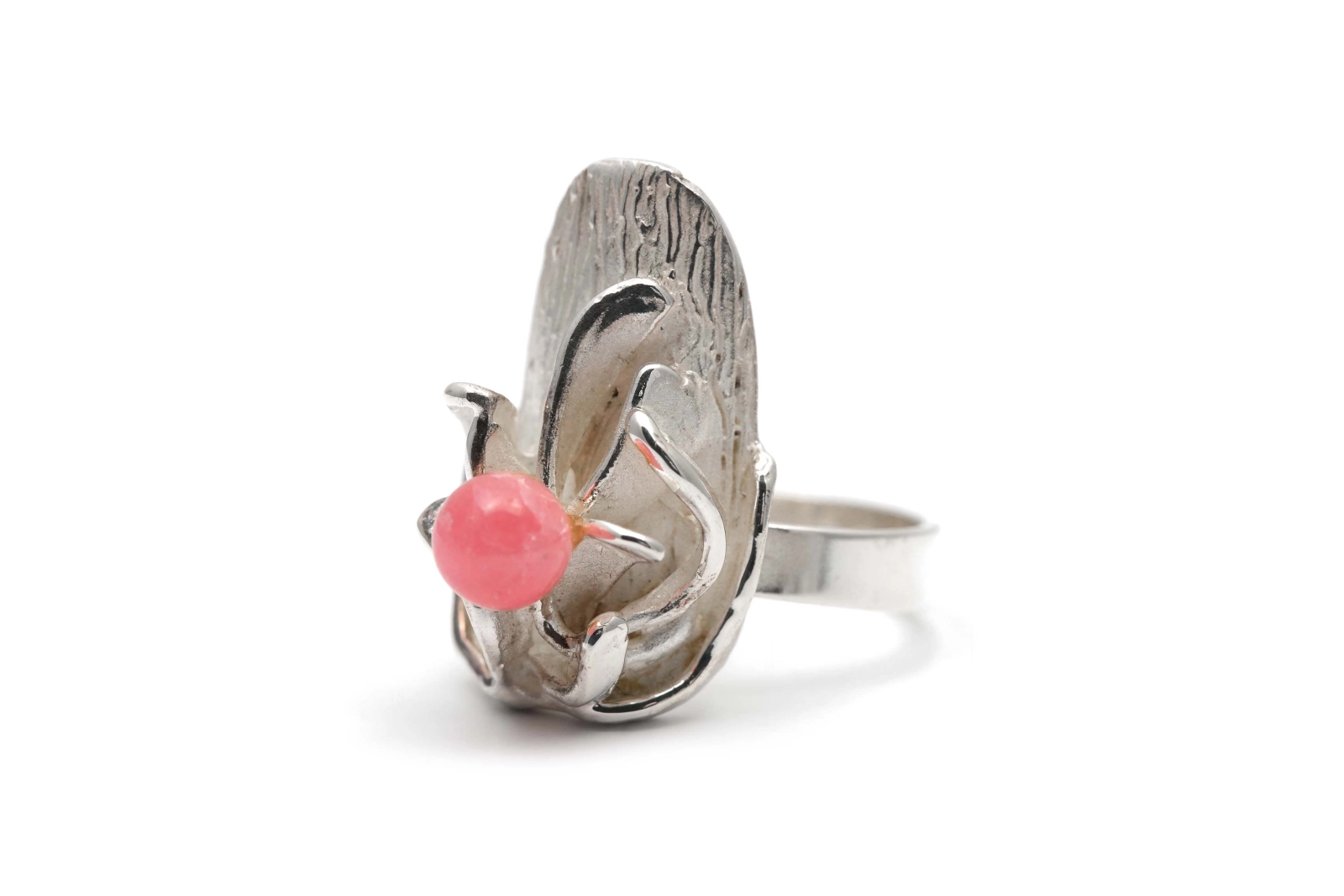 Bague Années 70 en argent 925 sertie d'une rhodochrosite