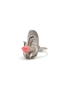 Bague Années 70 en argent 925 sertie d'une rhodochrosite