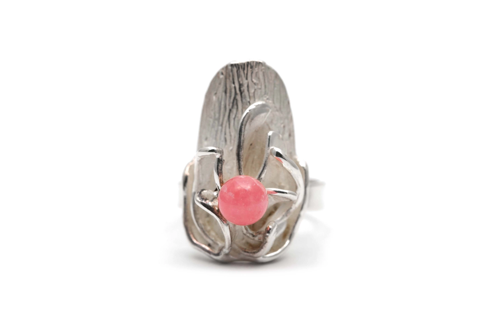 Bague Années 70 en argent 925 sertie d'une rhodochrosite
