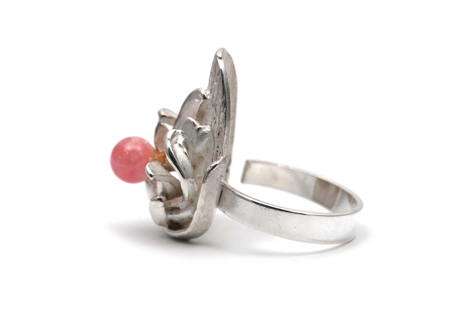Bague Années 70 en argent 925 sertie d'une rhodochrosite
