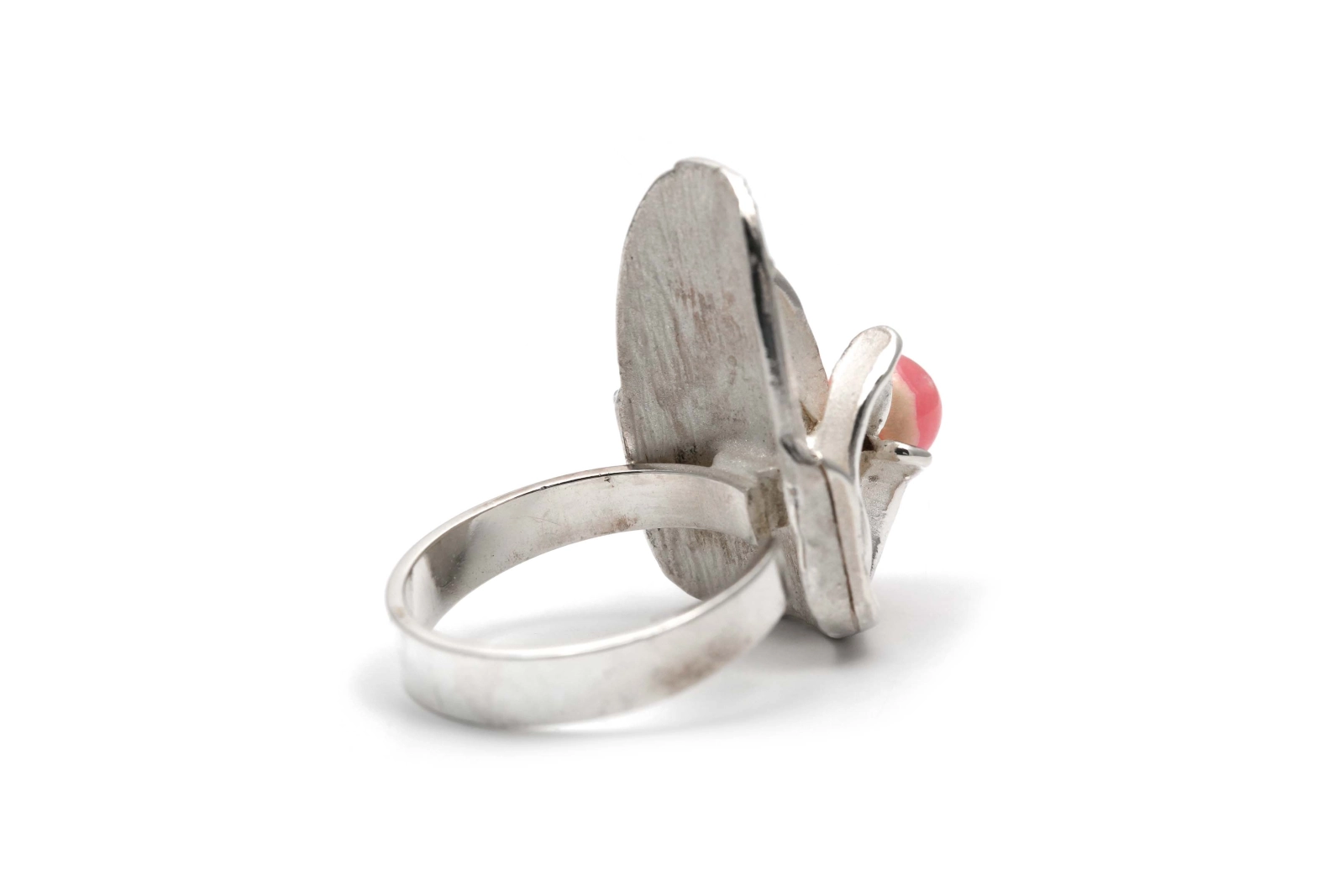 Bague Années 70 en argent 925 sertie d'une rhodochrosite