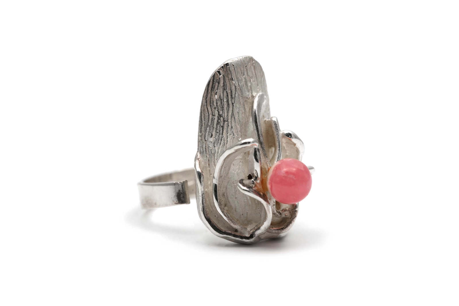 Bague Années 70 en argent 925 sertie d'une rhodochrosite