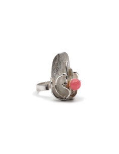 Bague Années 70 en argent 925 sertie d'une rhodochrosite