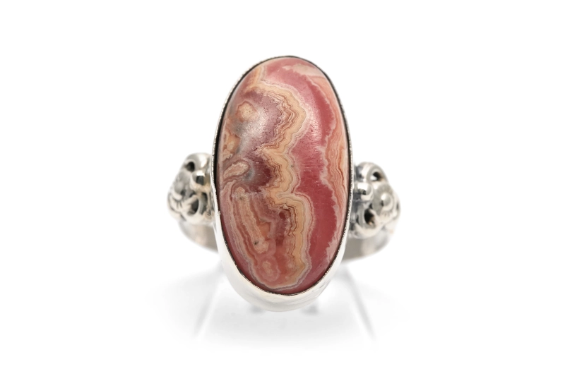 Bague Années 70 en argent 925 sertie d'une rhodochrosite