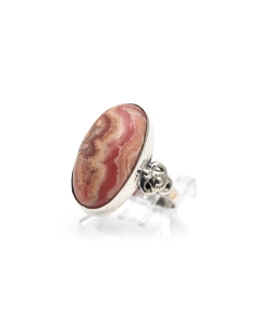 Bague Années 70 en argent 925 sertie d'une rhodochrosite