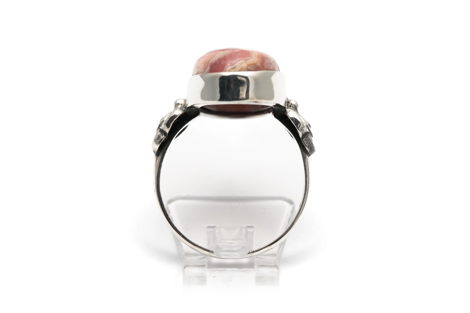 Bague Années 70 en argent 925 sertie d'une rhodochrosite