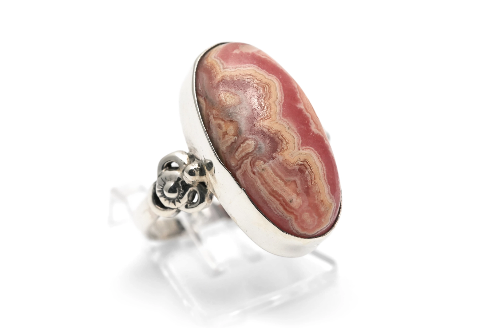 Bague Années 70 en argent 925 sertie d'une rhodochrosite
