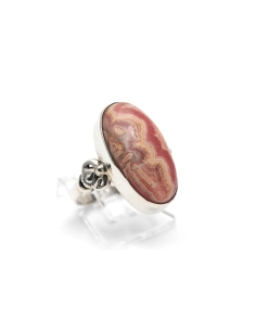 Bague Années 70 en argent 925 sertie d'une rhodochrosite