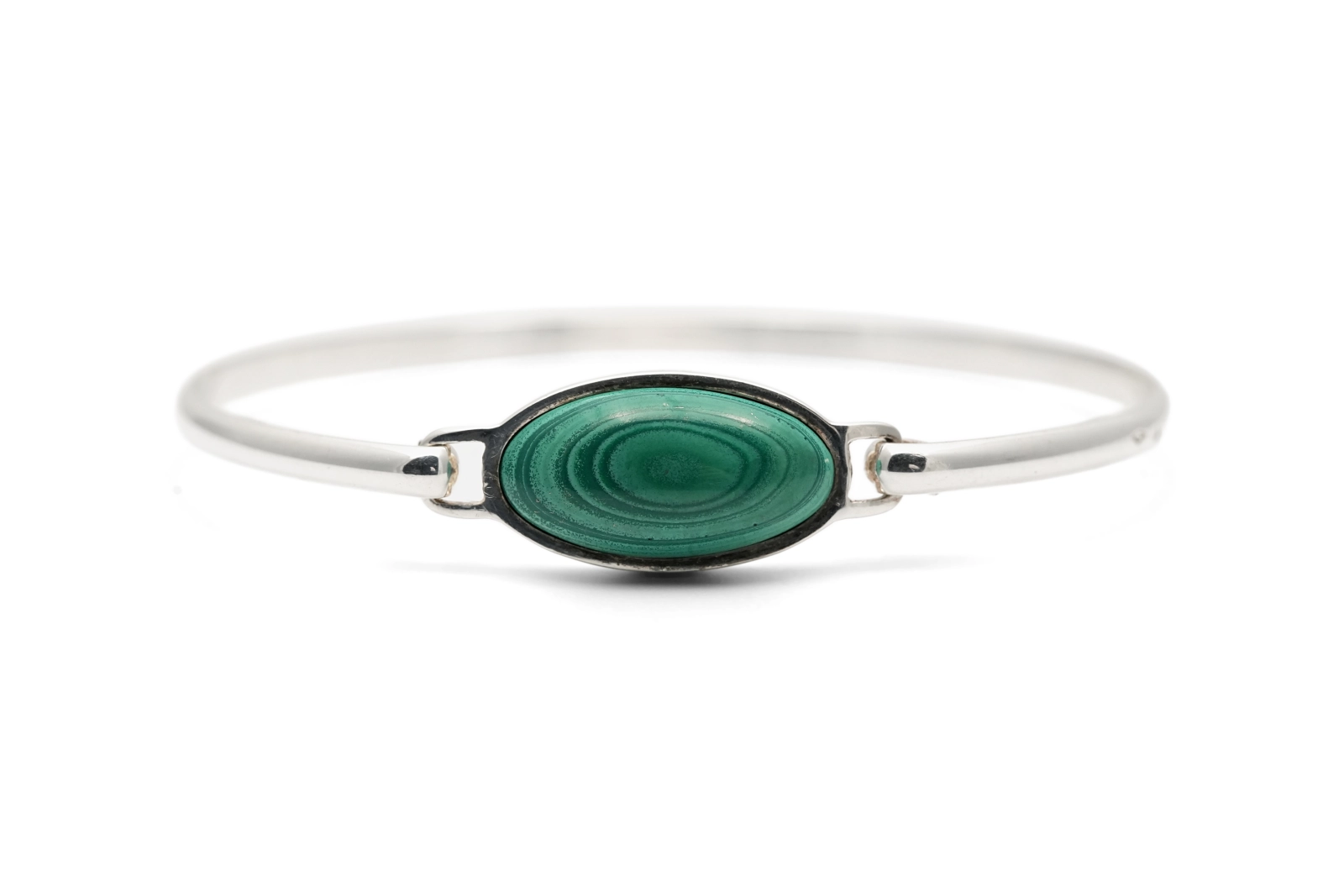Bracelet Années 70 en argent 800 serti d'une malachite