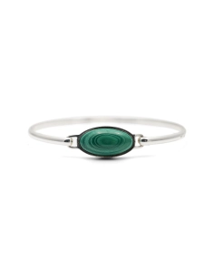 Bracelet Années 70 en argent 800 serti d'une malachite