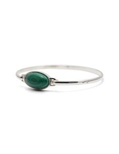 Bracelet Années 70 en argent 800 serti d'une malachite