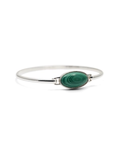 Bracelet Années 70 en argent 800 serti d'une malachite