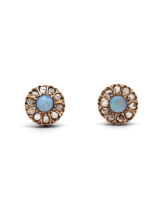 Boucles d'oreilles Art Nouveau en or jaune 18 carats serties d'opales et de diamants taille "rose"