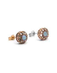 Boucles d'oreilles Art Nouveau en or jaune 18 carats serties d'opales et de diamants taille "rose"