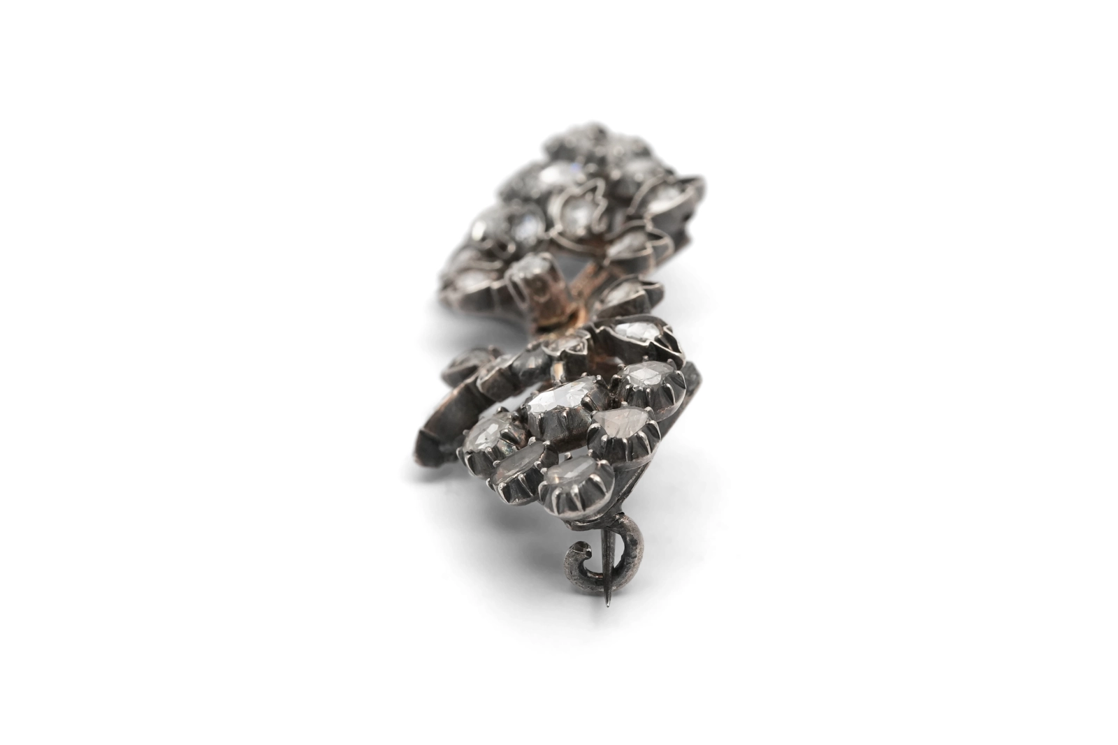 Broche Art Nouveau en or jaune 18 carats et argent sertie de diamants taille "rose"
