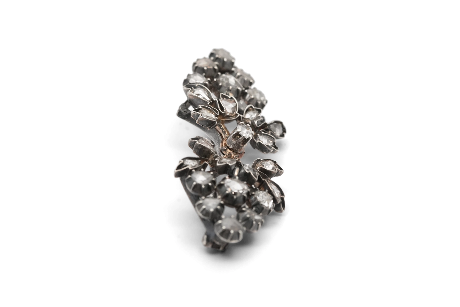 Broche Art Nouveau en or jaune 18 carats et argent sertie de diamants taille "rose"