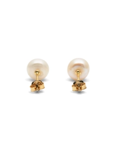 Boucles d'oreilles contemporaines en or jaune 18 carats serties de perles