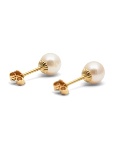 Boucles d'oreilles contemporaines en or jaune 18 carats serties de perles