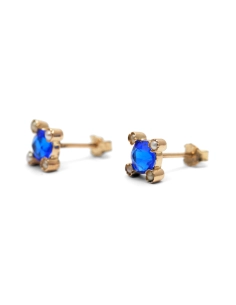 Boucles d'oreilles Art Déco en or jaune 18 carats serties de saphirs de synthèse et de perles