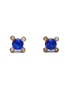 Boucles d'oreilles Art Déco en or jaune 18 carats serties de saphirs de synthèse et de perles