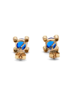 Boucles d'oreilles Art Déco en or jaune 18 carats serties de saphirs de synthèse et de perles