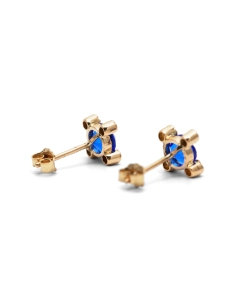 Boucles d'oreilles Art Déco en or jaune 18 carats serties de saphirs de synthèse et de perles