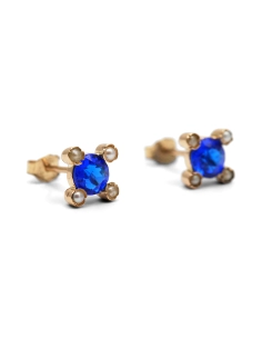 Boucles d'oreilles Art Déco en or jaune 18 carats serties de saphirs de synthèse et de perles