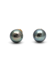 Boucles d'oreilles contemporaines en or jaune 18 carats serties de perles de Tahiti