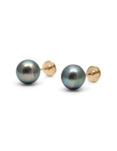 Boucles d'oreilles contemporaines en or jaune 18 carats serties de perles de Tahiti