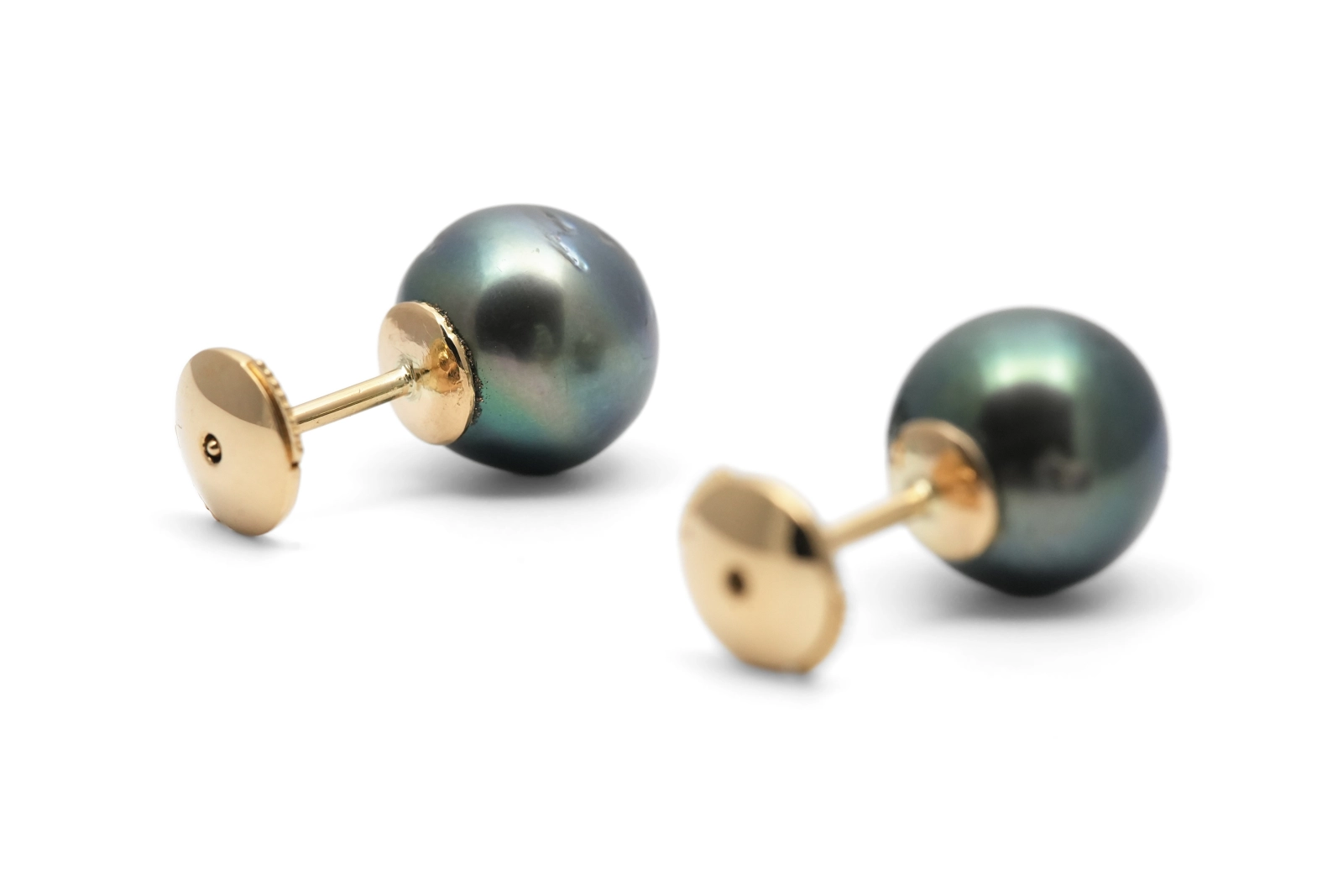 Boucles d'oreilles contemporaines en or jaune 18 carats serties de perles de Tahiti